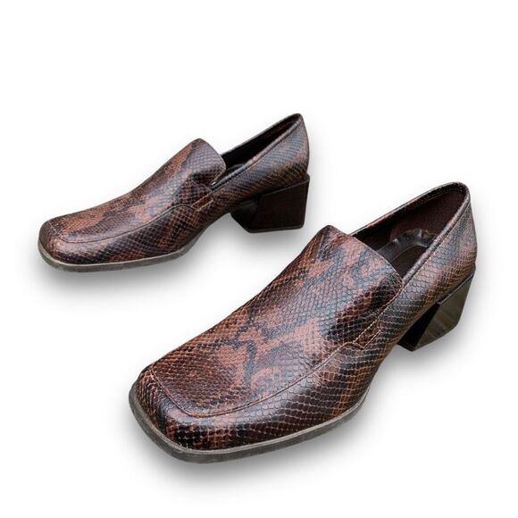 Bass Arianna Brown Reptile Snake Animal Print Square Toe Comfort Shoes size 9 - Picture 2 of 16